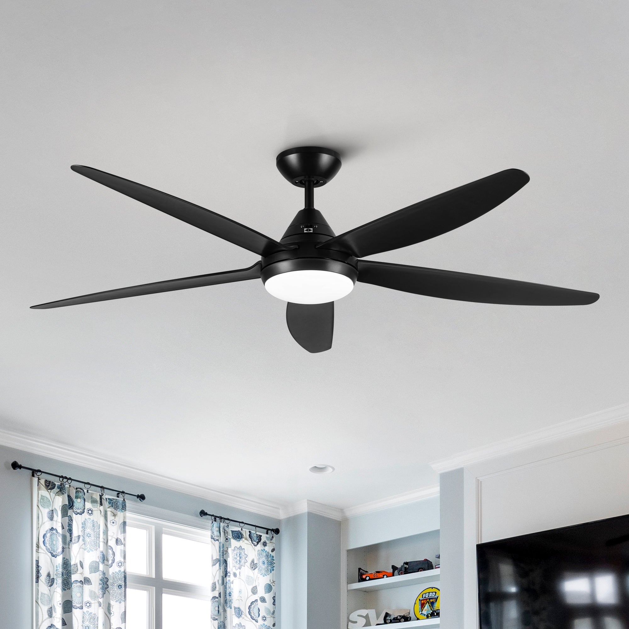 56 In Intergrated Led Ceiling Fan Lighting With Black Abs Blade Black Abs