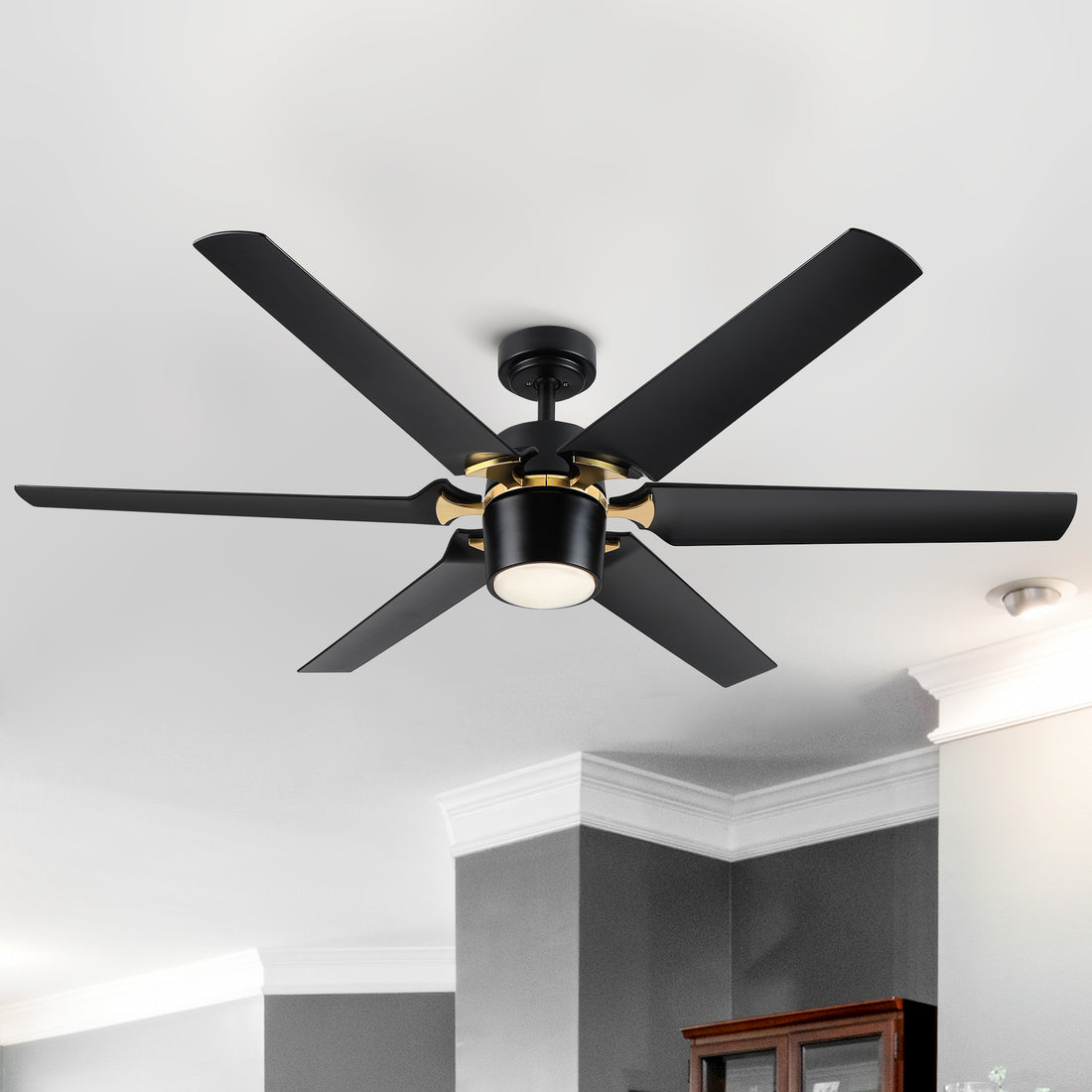 Modern 60" Integrated Led Light Ceiling Fan With Remote Control Matt Black Abs