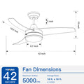 Yuhao 42 Inch 3 Blade Matte Black Dc Motor Modern Contemporary Led Ceiling Fan 42 In X 42 In X 10.34 In Black Abs