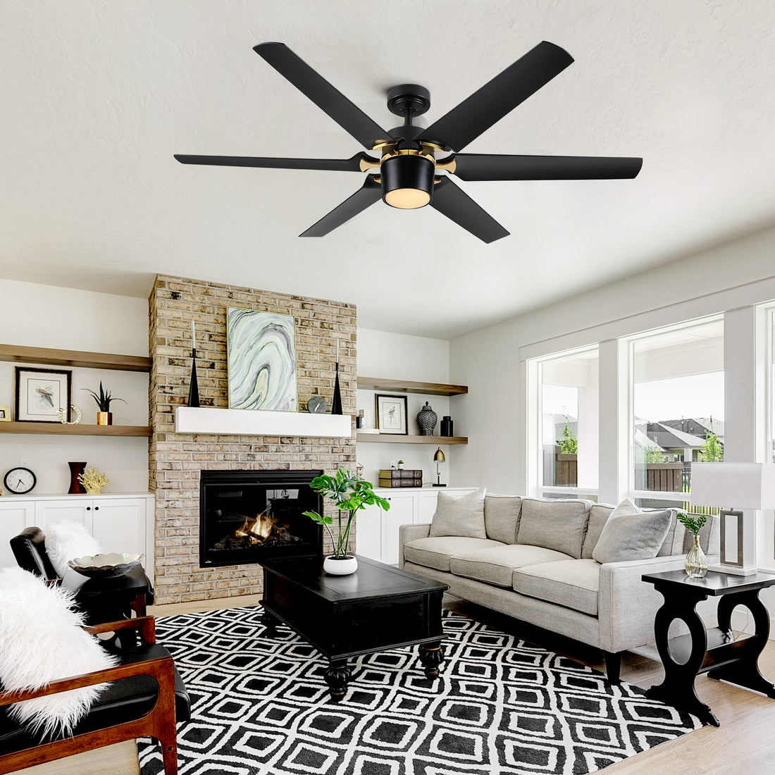 Modern 60" Integrated Led Light Ceiling Fan With Remote Control Matt Black Abs