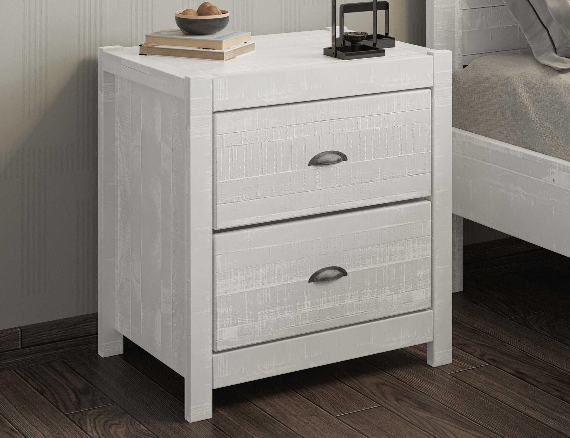 Solid Wood White Night Stand, Bedside Table, End Table, Desk With Drawers For Living Room, Bedroom White Solid Wood