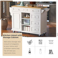 Kitchen Cart With Rubber Wood Desktop Rolling Mobile Kitchen Island With Storage And 5 Draws 53 Inch Length White White Mdf