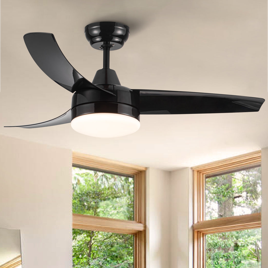 Matte Black Ceiling Fan With Integrated Led Light Black Abs