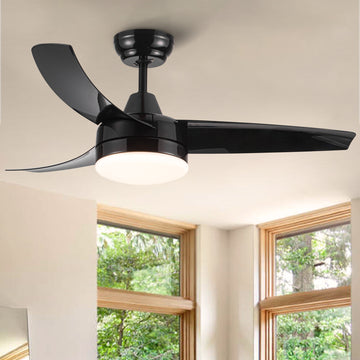 Yuhao 42 Inch 3 Blade Matte Black Dc Motor Modern Contemporary Led Ceiling Fan 42 In X 42 In X 10.34 In Black Abs