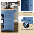 Kitchen Cart With Rubber Wood Desktop Rolling Mobile Kitchen Island With Storage And 5 Draws 53 Inch Length Blue Blue Mdf