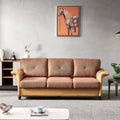 Living Room Furniture Linen Fabric Faux Leather With Wood Leg Sofa Red Brown Brown Foam Fabric