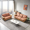 Living Room Furniture Linen Fabric Faux Leather With Wood Leg 2 3 Sectional Brown Brown Foam Fabric