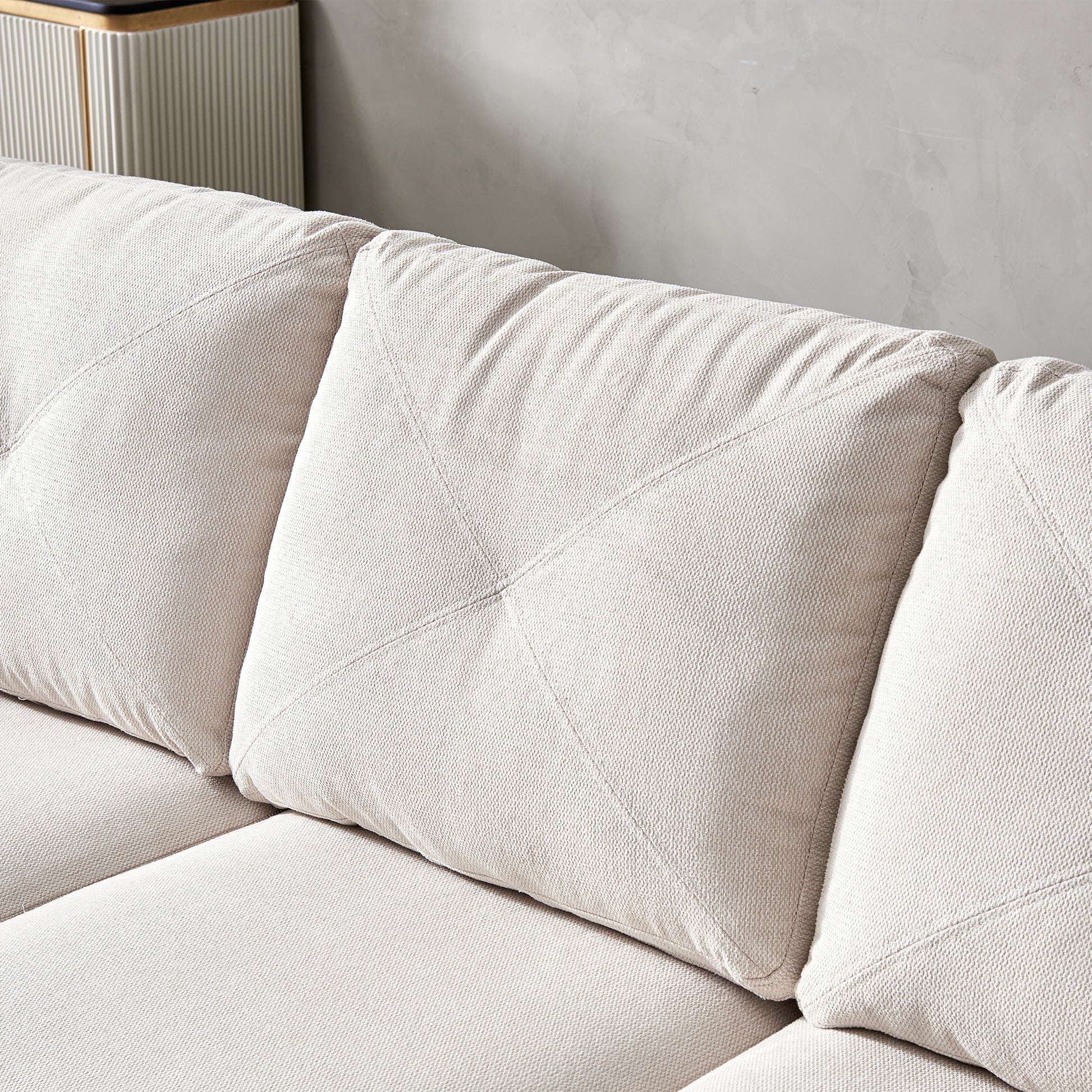 Living Room Furniture Linen Fabric Faux Leather With Wood Leg Sofa Beige Beige Foam Fabric