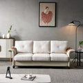 Living Room Furniture Linen Fabric Faux Leather With Wood Leg Sofa Beige Beige Foam Fabric