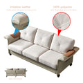 Living Room Furniture Linen Fabric Faux Leather With Wood Leg Sofa Beige Beige Foam Fabric