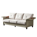 Living Room Furniture Linen Fabric Faux Leather With Wood Leg Sofa Beige Beige Foam Fabric
