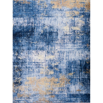 Zara Collection Abstract Design Blue Gold Machine Washable Super Soft Area Rug Multicolor Polyester