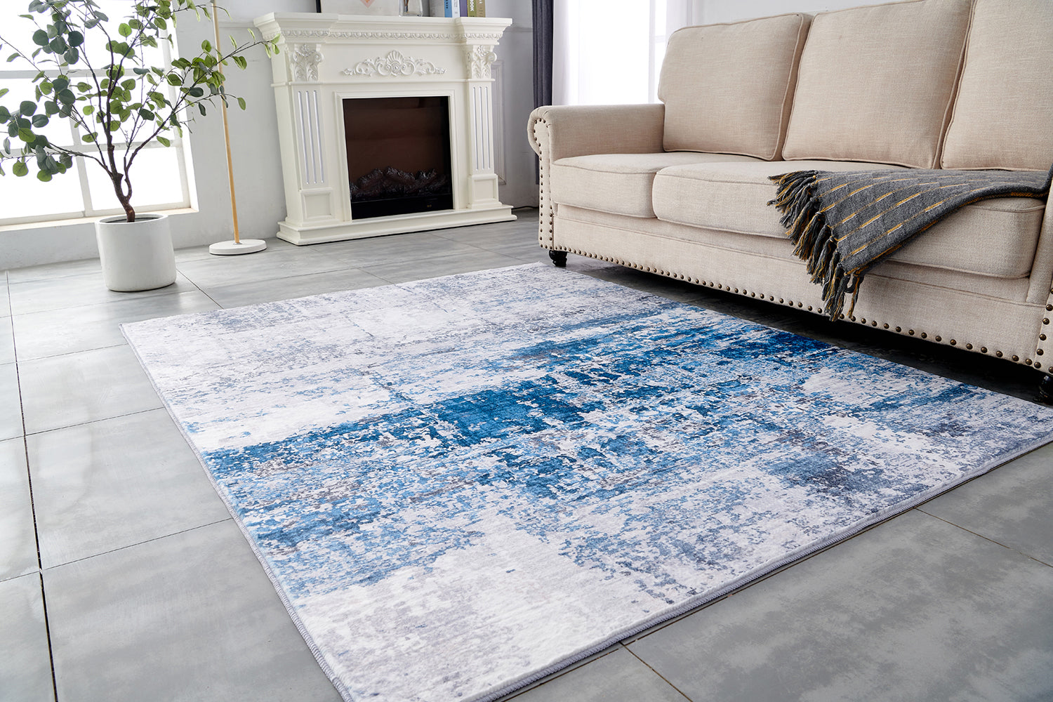 Zara Collection Abstract Design Gray Turquoise Machine Washable Super Soft Area Rug Multicolor Polyester