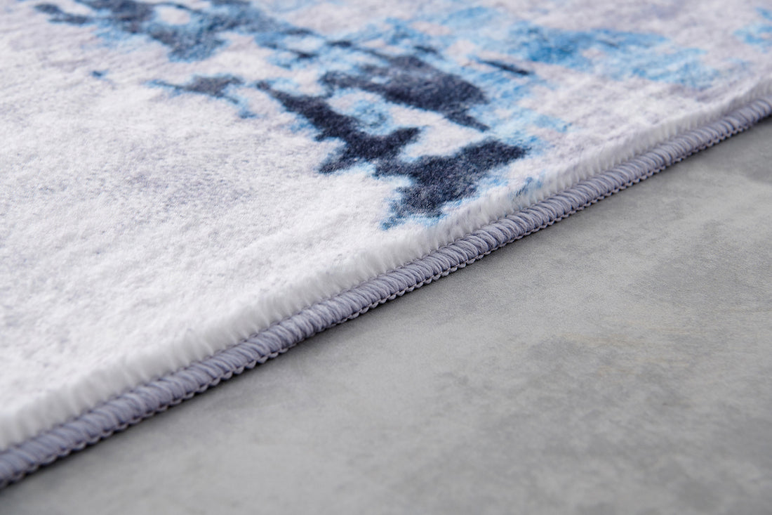 Zara Collection Abstract Design Gray Blue Yellow Machine Washable Super Soft Area Rug Multicolor Polyester