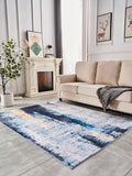 Zara Collection Abstract Design Gray Blue Yellow Machine Washable Super Soft Area Rug Multicolor Polyester