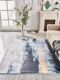 Zara Collection Abstract Design Gray Blue Yellow Machine Washable Super Soft Area Rug Multicolor Polyester