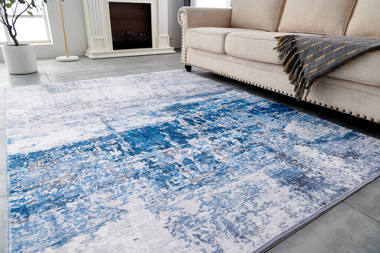 Zara Collection Abstract Design Gray Turquoise Machine Washable Super Soft Area Rug Multicolor Polyester