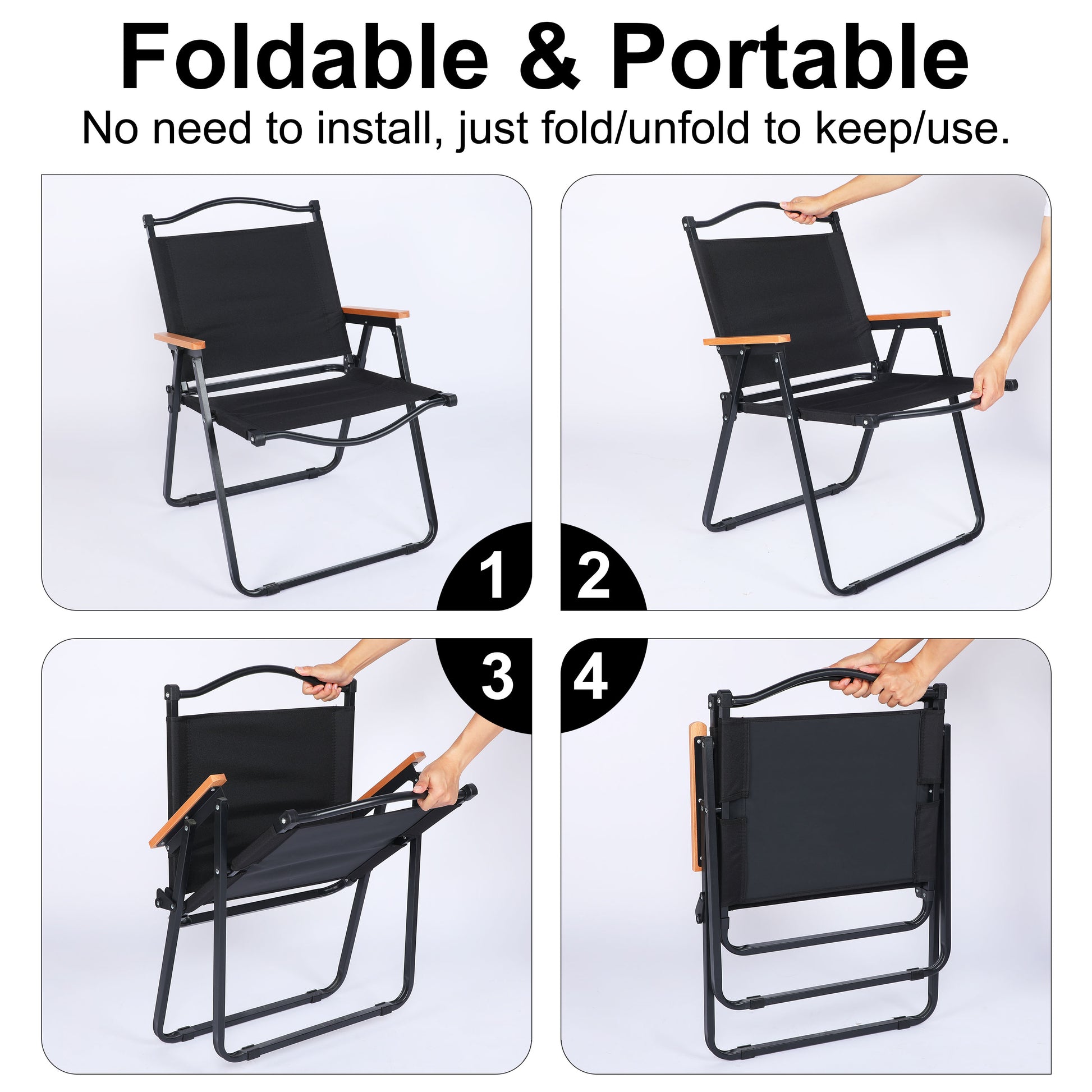 Yssoa Folding Camping Chair For Adults With Handle And Storage Bag, Small Size, 253Lbs Load Bearing Collapsible Outdoor Furniture For Leisure, Beach, Picnic, Hiking, Fishing Color: Black , S Black