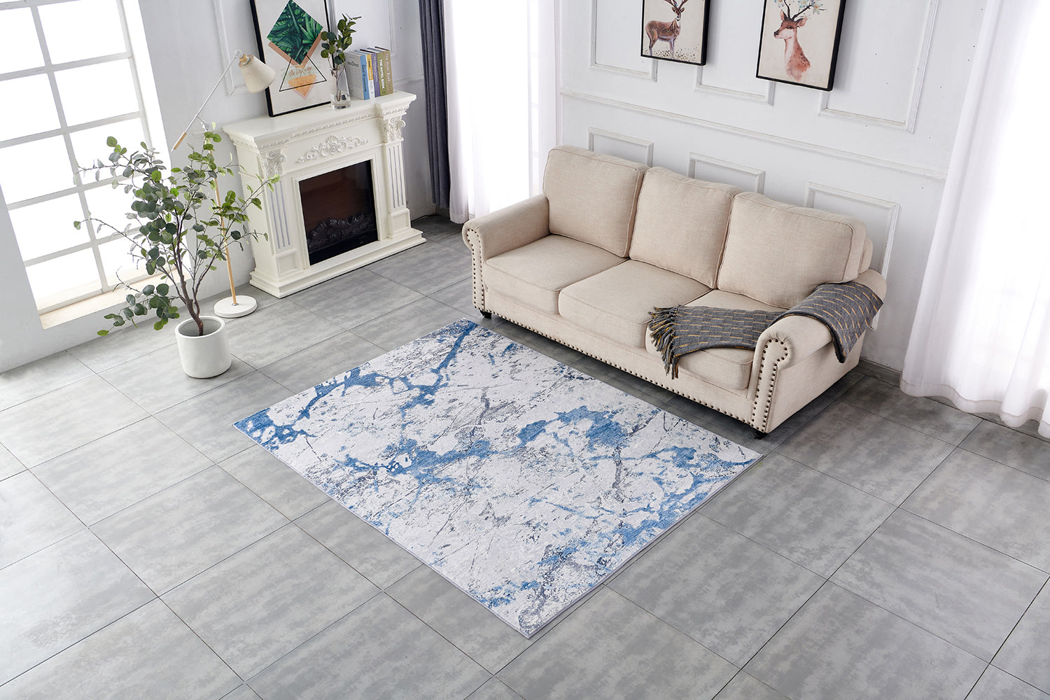 Zara Collection Abstract Design Silver Blue Machine Washable Super Soft Area Rug Multicolor Polyester