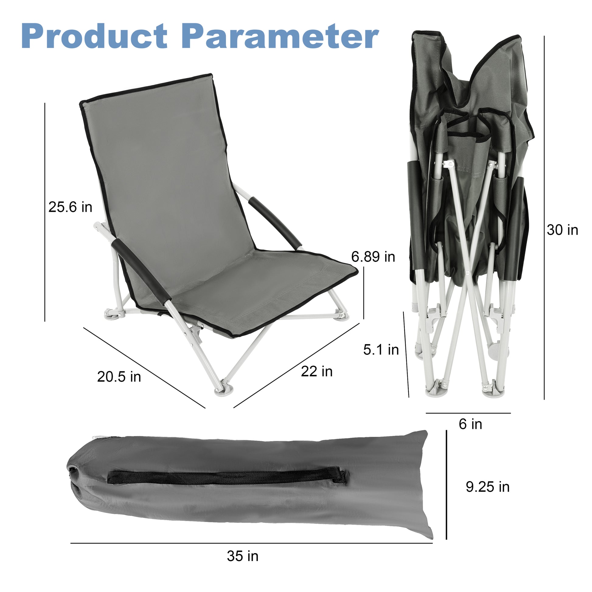 Yssoa Beach Camping Folding Adults With Carry Bag Low Profile, Lightweight, Portable Chair For Outdoor Travel, Picnic, Bbq Color: Grey , 1 Pack, Black Black Oxford Fabric