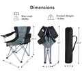 Yssoa Oversized Camping Folding Chair With Cup Holder, Side Cooler Bag, Heavy Duty Steel Frame Fully P Added Quad Armchair For Outdoors, 1 Pack, Grey Grey Oxford Fabric