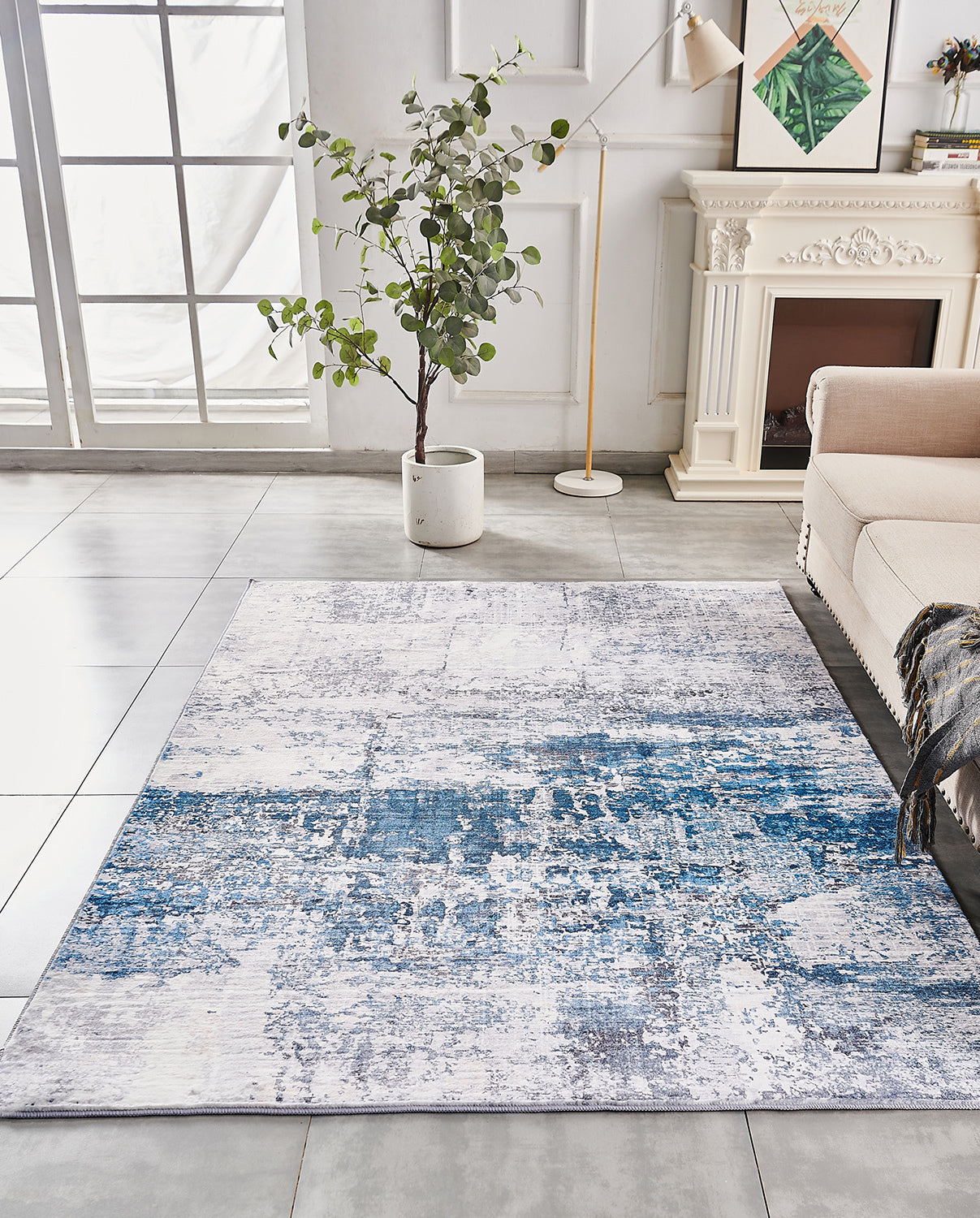 Zara Collection Abstract Design Gray Turquoise Machine Washable Super Soft Area Rug Multicolor Polyester