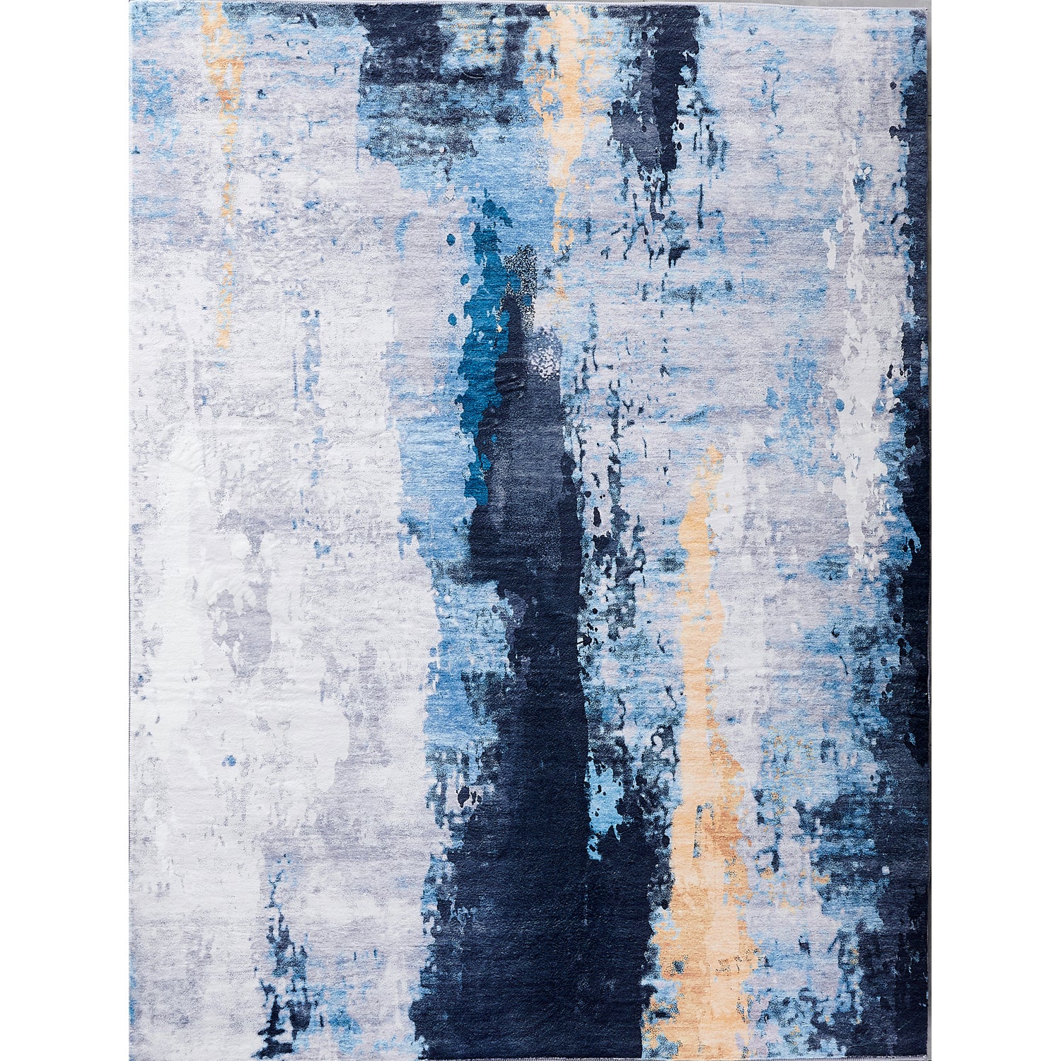 Zara Collection Abstract Design Gray Blue Yellow Machine Washable Super Soft Area Rug Multicolor Polyester