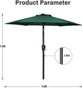 Simple Deluxe 7.5' Patio Outdoor Table Market Yard Umbrella With Push Button Tilt Crank, 6 Sturdy Ribs For Garden, Deck, Backyard, Pool, 7.5Ft, Green Green Stainless Steel