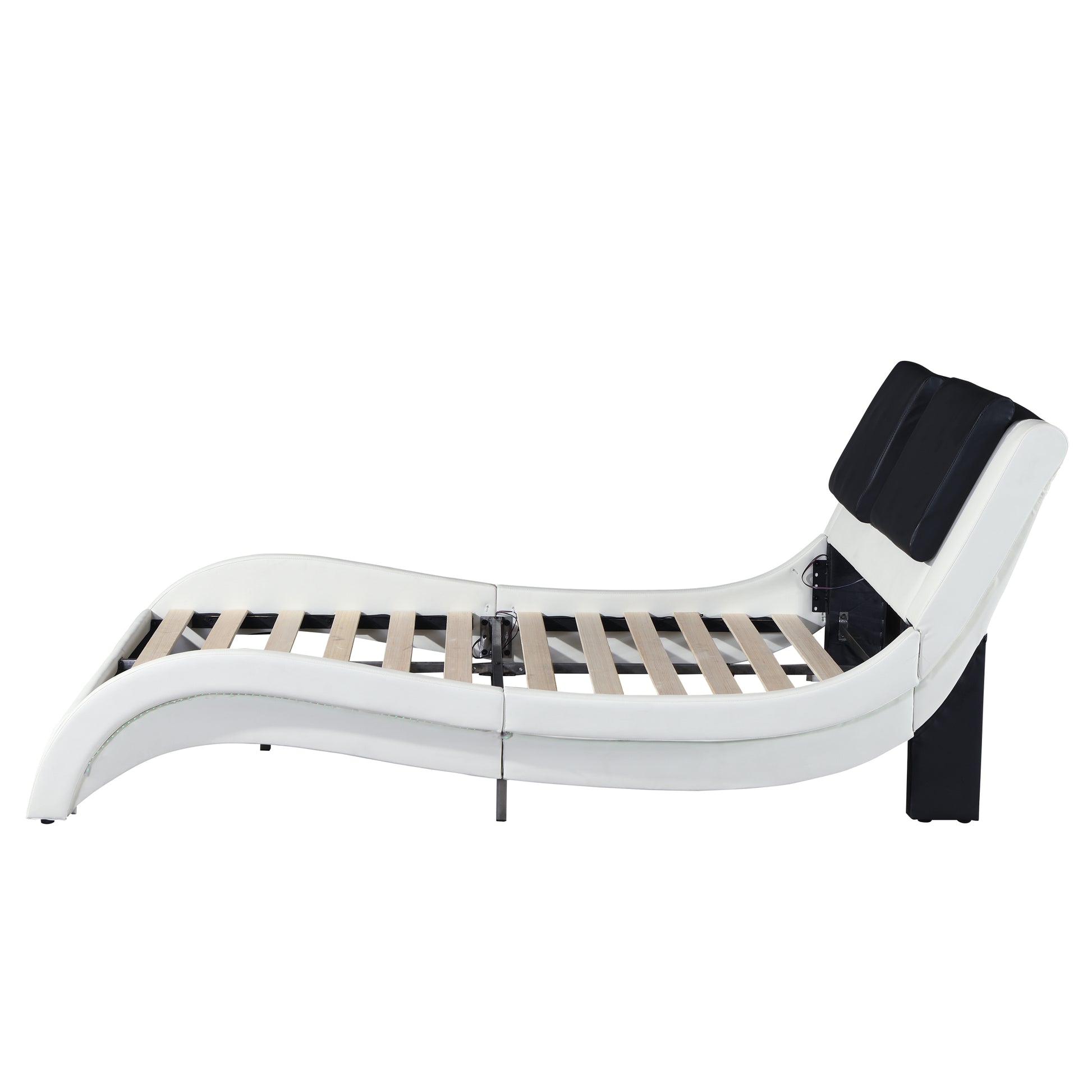 Faux Leather Upholstered Platform Bed Frame With Led Lighting ,Bluetooth Connection To Play Music Control,Backrest Vibration Massage,Curve Design, Wood Slat Support, No Box Spring Needed,Queen White Mdf
