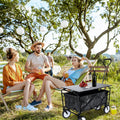 Heavy Duty Portable Folding Wagon And Collapsible Aluminum Alloy Table Combo Utility Outdoor Camping Cart With Universal Anti Slip Wheels & Adjustable Handle Along With Metal Board Desktop, Black Black Steel