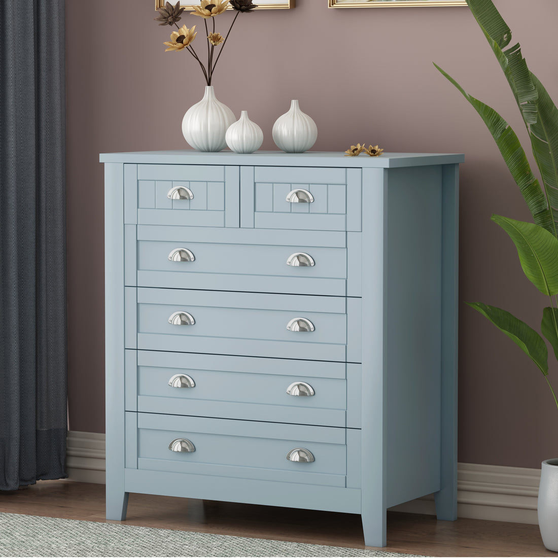 Drawer Dresser Bar Cabinet Side Cabinet,Buffet Sideboard,Buffet Service Counter,Solid Wood Frame,Plasticdoor Panel,Retro Shell Handle,Applicable To Dining Room,Living Room,Kitchen Corridorgrayish Blue 5 Or More Drawers Antique Grayish Blue Primary Living