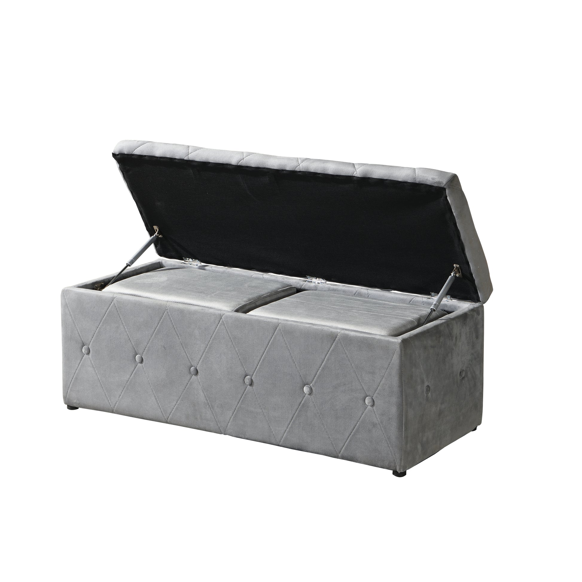 1 Piece Rectangular Storage Ottoman Short Velvet With 2 Set Ottomans Light Gray Light Gray Velvet