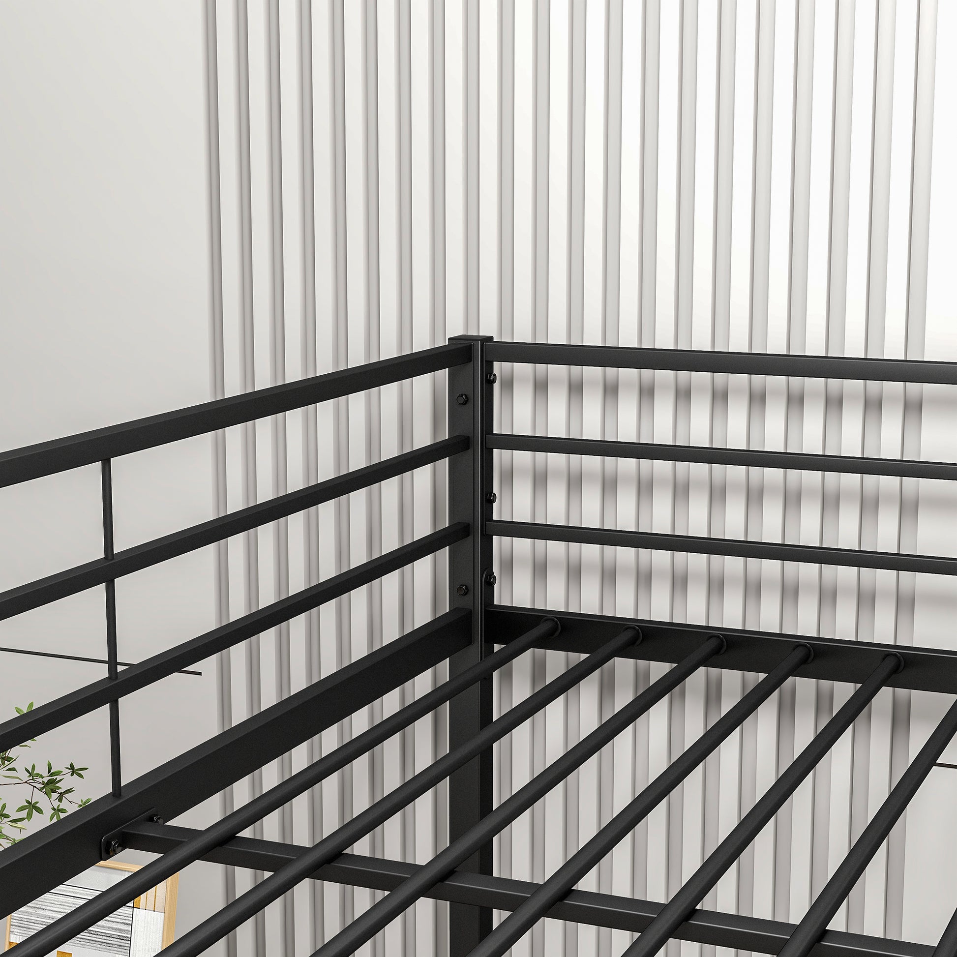 Metal Bunk Bed Full Over Full, Bunk Bed Frame With Safety Guard Rails, Heavy Duty Space Saving Design, Easy Assembly Black Black Metal