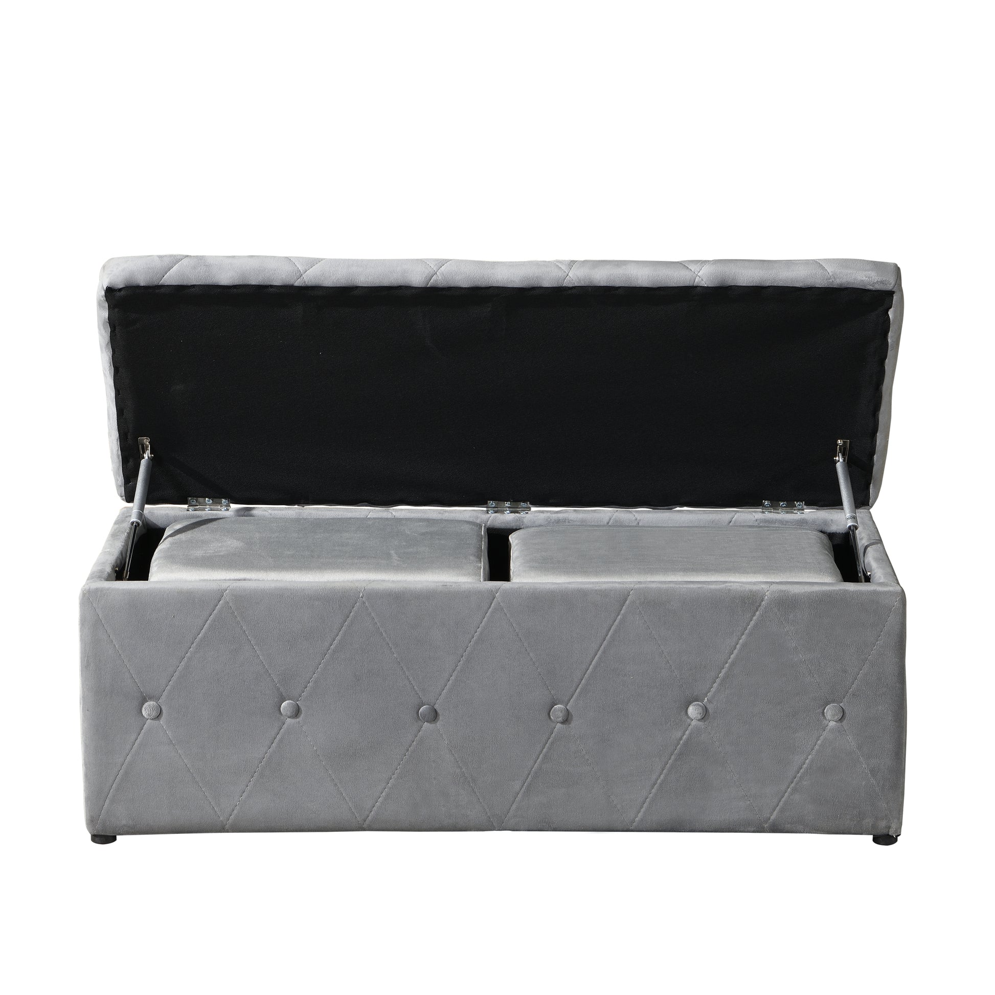 1 Piece Rectangular Storage Ottoman Short Velvet With 2 Set Ottomans Light Gray Light Gray Velvet