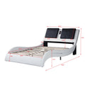 Faux Leather Upholstered Platform Bed Frame With Led Lighting ,Bluetooth Connection To Play Music Control,Backrest Vibration Massage,Curve Design, Wood Slat Support, No Box Spring Needed,Queen White Mdf