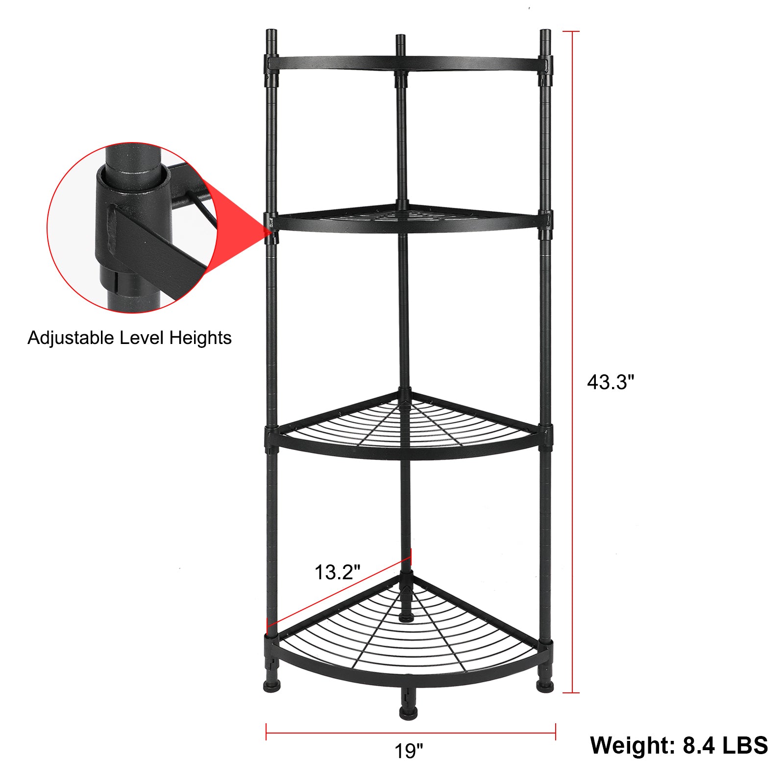 Yssoa 4 Tier Corner Display Rack Multipurpose Metal Shelving Unit, Bookcase Storage Rack Plant Stand For Living Room, Home Office, Kitchen, Small Space, 1 Pack, Black Black Metal