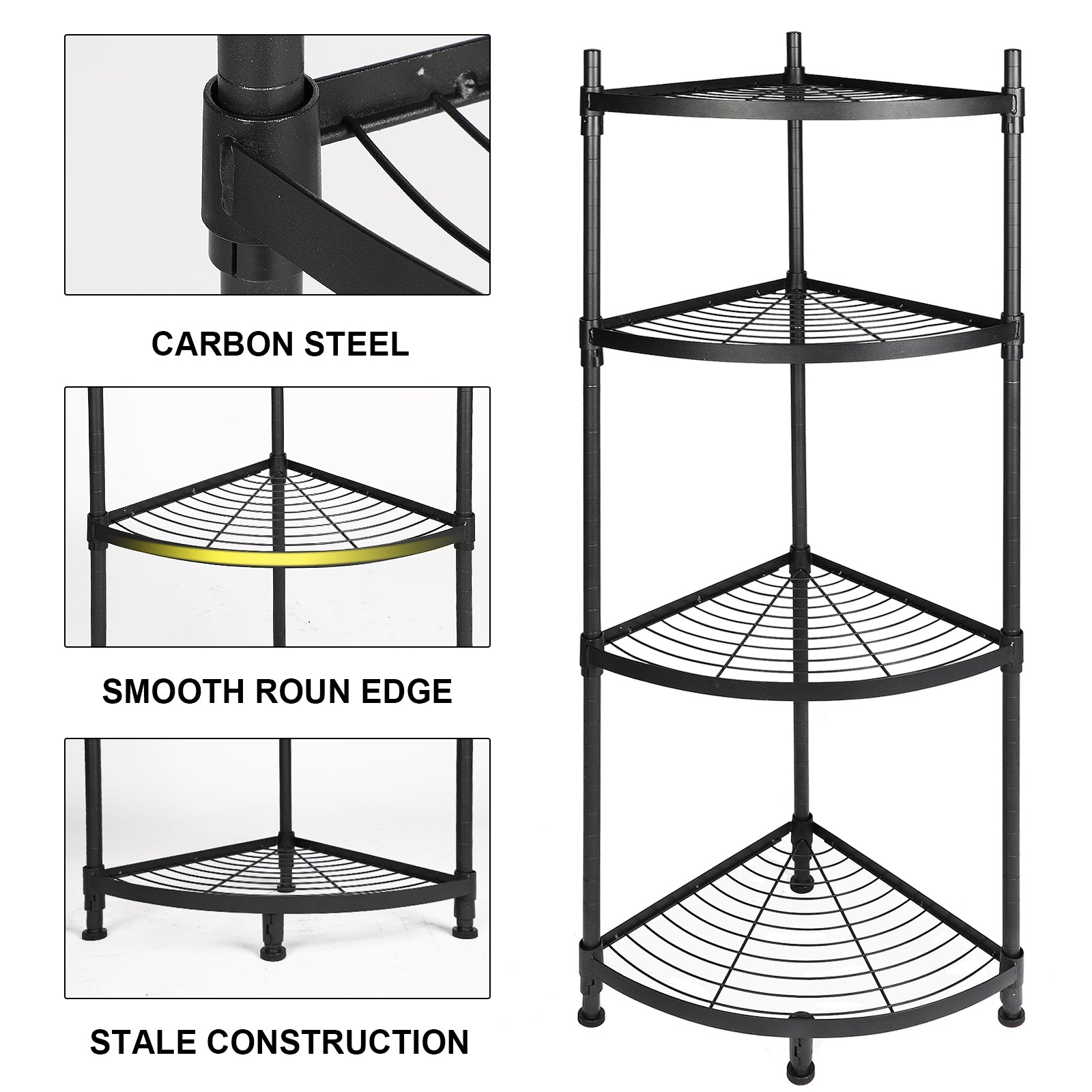 Yssoa 4 Tier Corner Display Rack Multipurpose Metal Shelving Unit, Bookcase Storage Rack Plant Stand For Living Room, Home Office, Kitchen, Small Space, 1 Pack, Black Black Metal