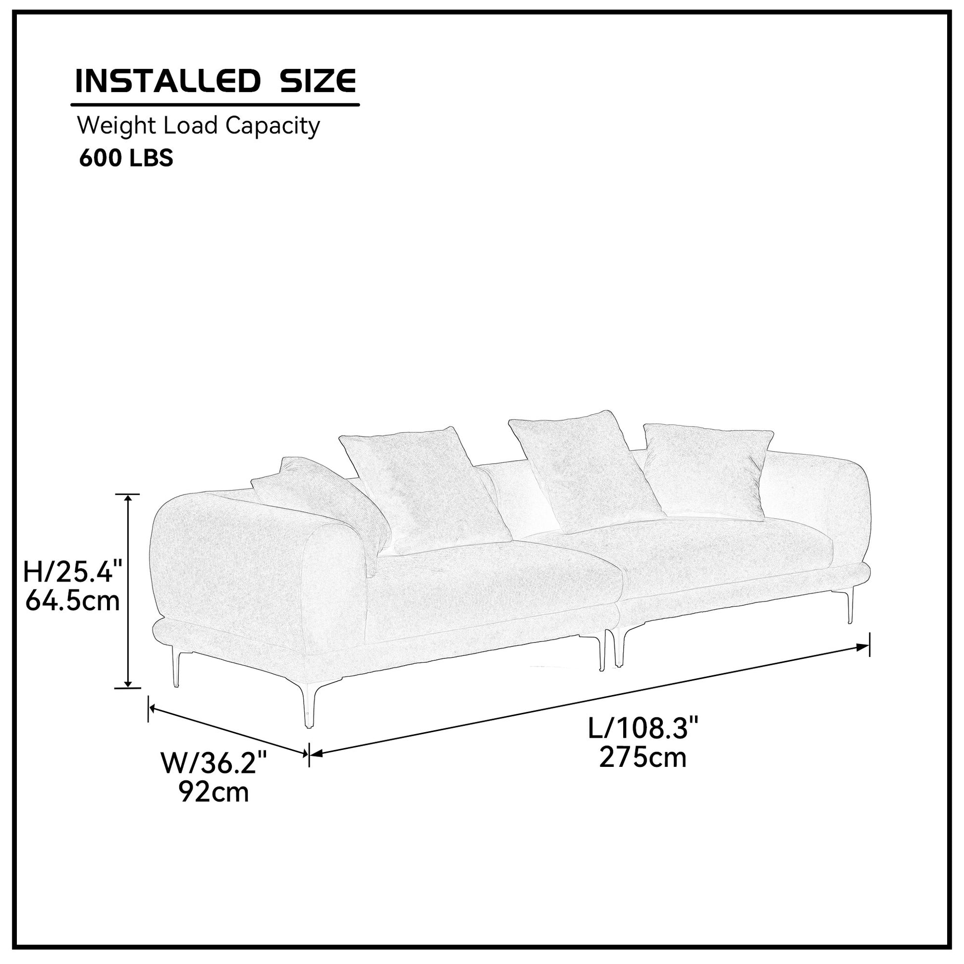 108.3'' Modern Sofa Couch 4 Seater Fabric Sofa For Livingroom Office Blue Blue Fabric
