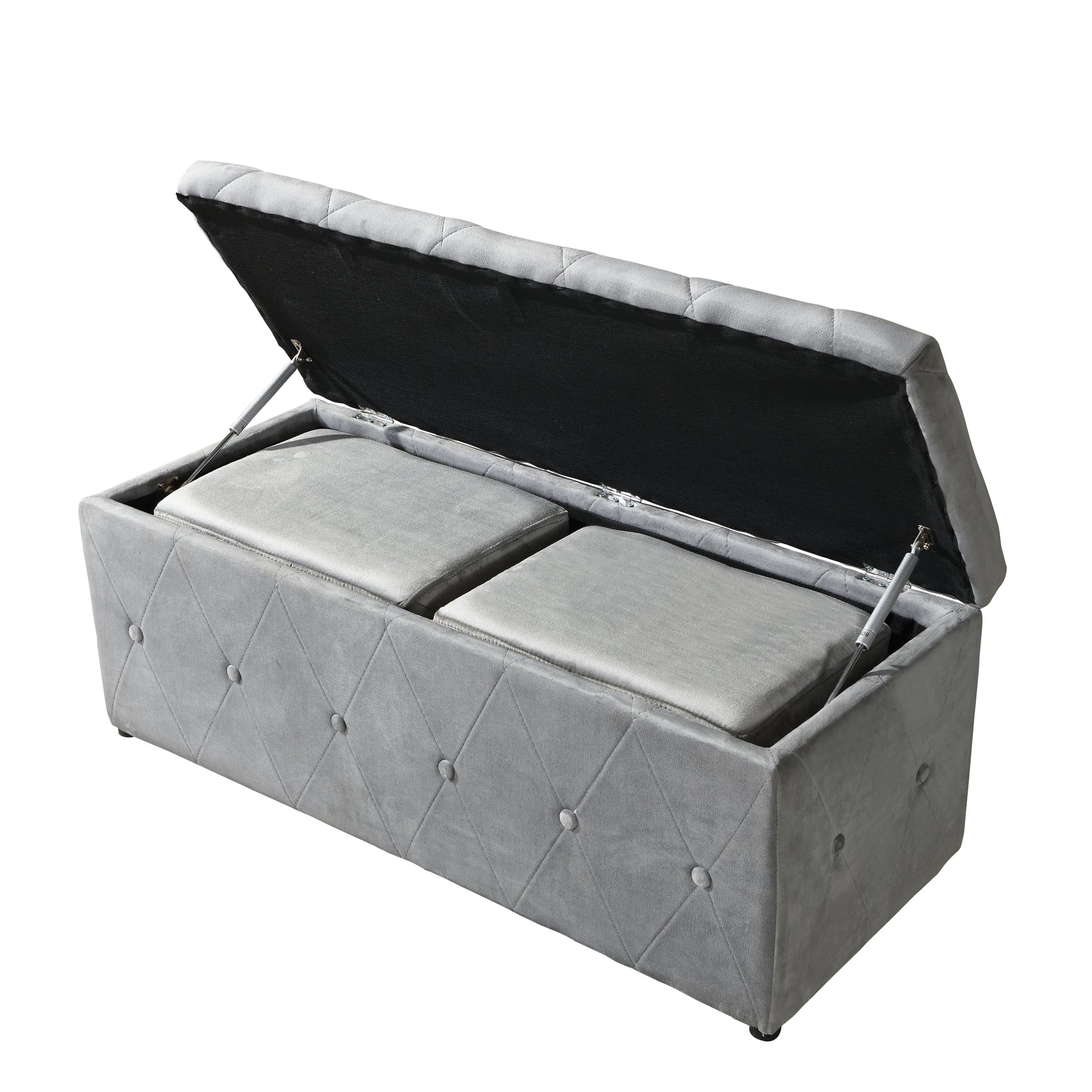 1 Piece Rectangular Storage Ottoman Short Velvet With 2 Set Ottomans Light Gray Light Gray Velvet