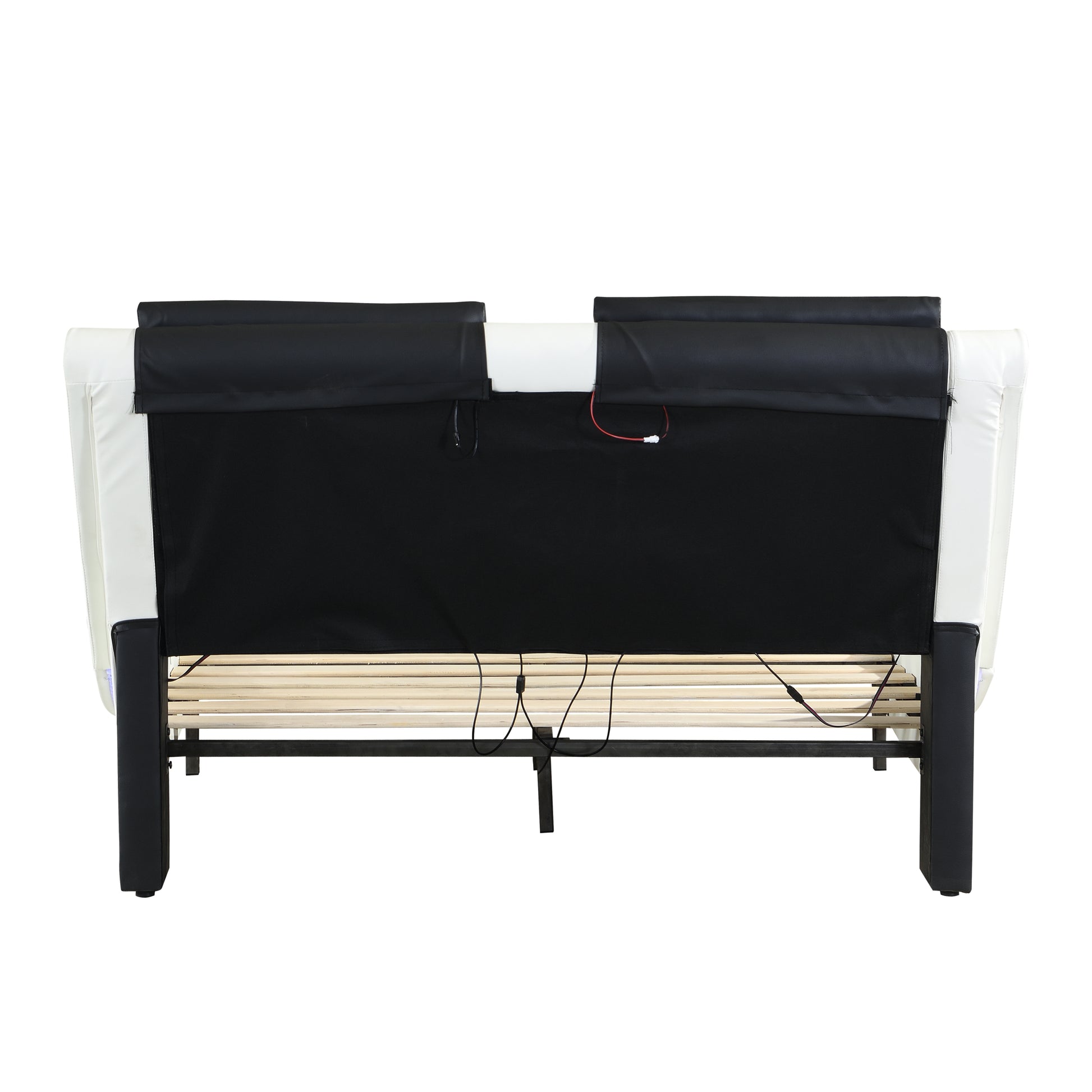 Faux Leather Upholstered Platform Bed Frame With Led Lighting ,Bluetooth Connection To Play Music Control,Backrest Vibration Massage,Curve Design, Wood Slat Support, No Box Spring Needed,Queen White Mdf