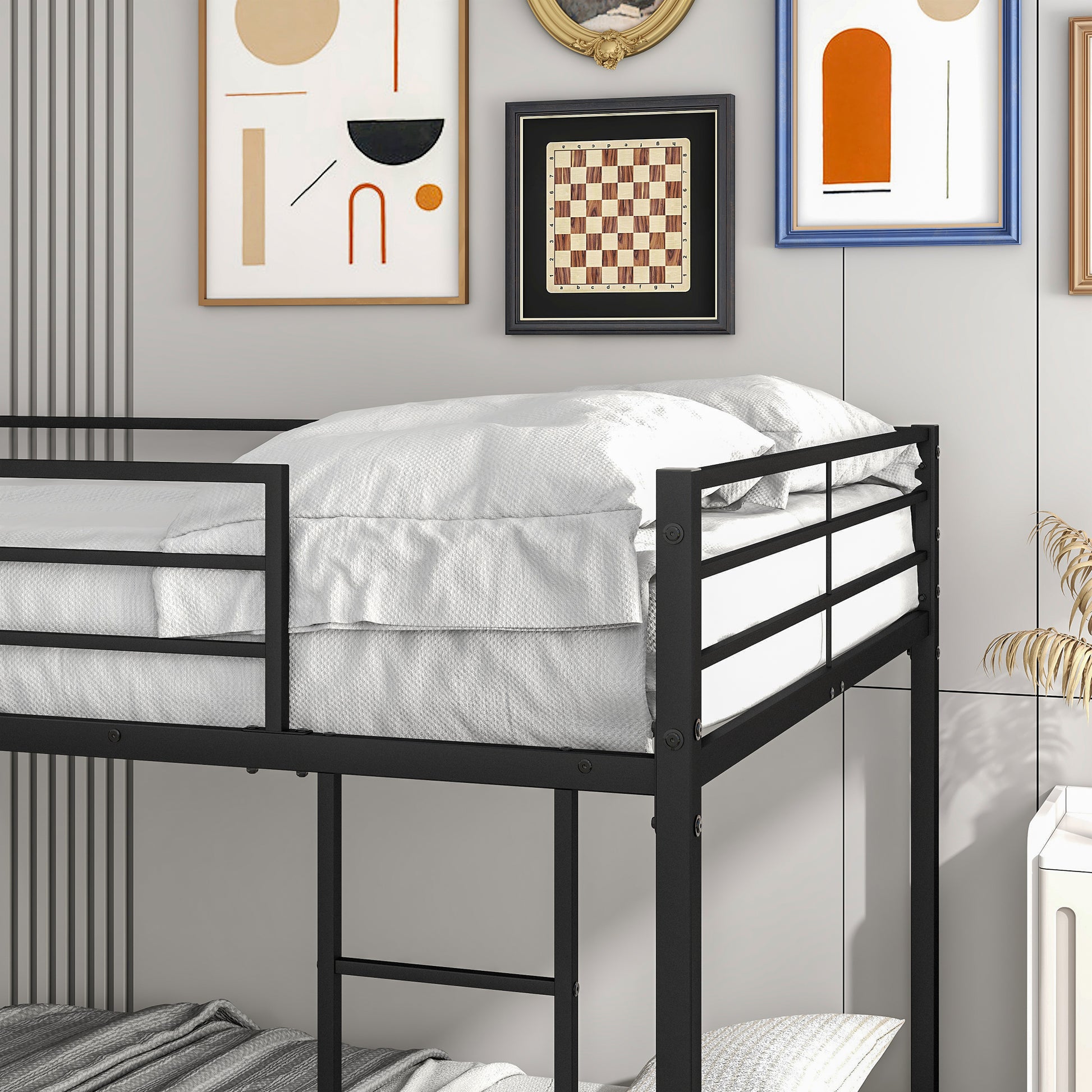 Metal Bunk Bed Full Over Full, Bunk Bed Frame With Safety Guard Rails, Heavy Duty Space Saving Design, Easy Assembly Black Black Metal