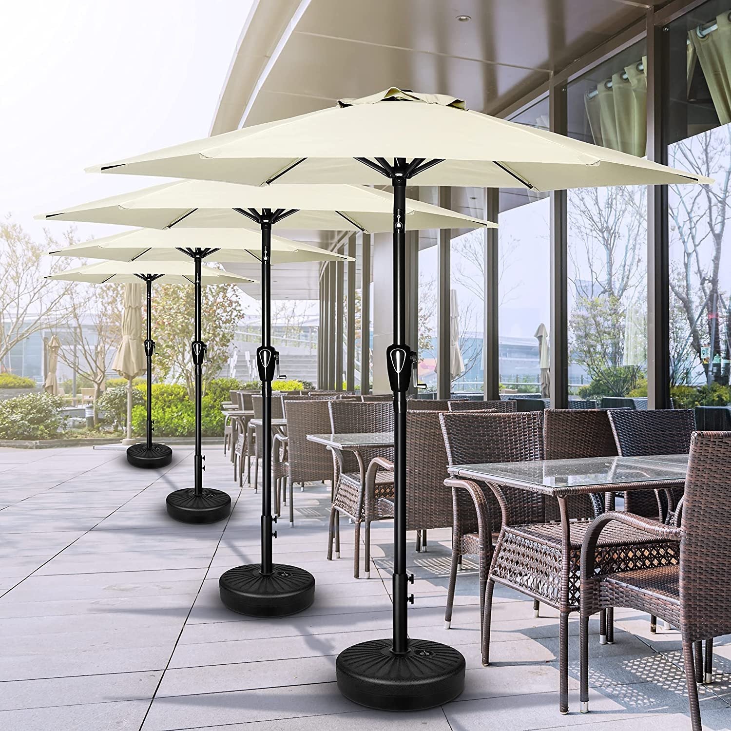 Simple Deluxe 7.5' Patio Outdoor Table Market Yard Umbrella With Push Button Tilt Crank, 6 Sturdy Ribs For Garden, Deck, Backyard, Pool, 7.5Ft, Beige Beige Stainless Steel