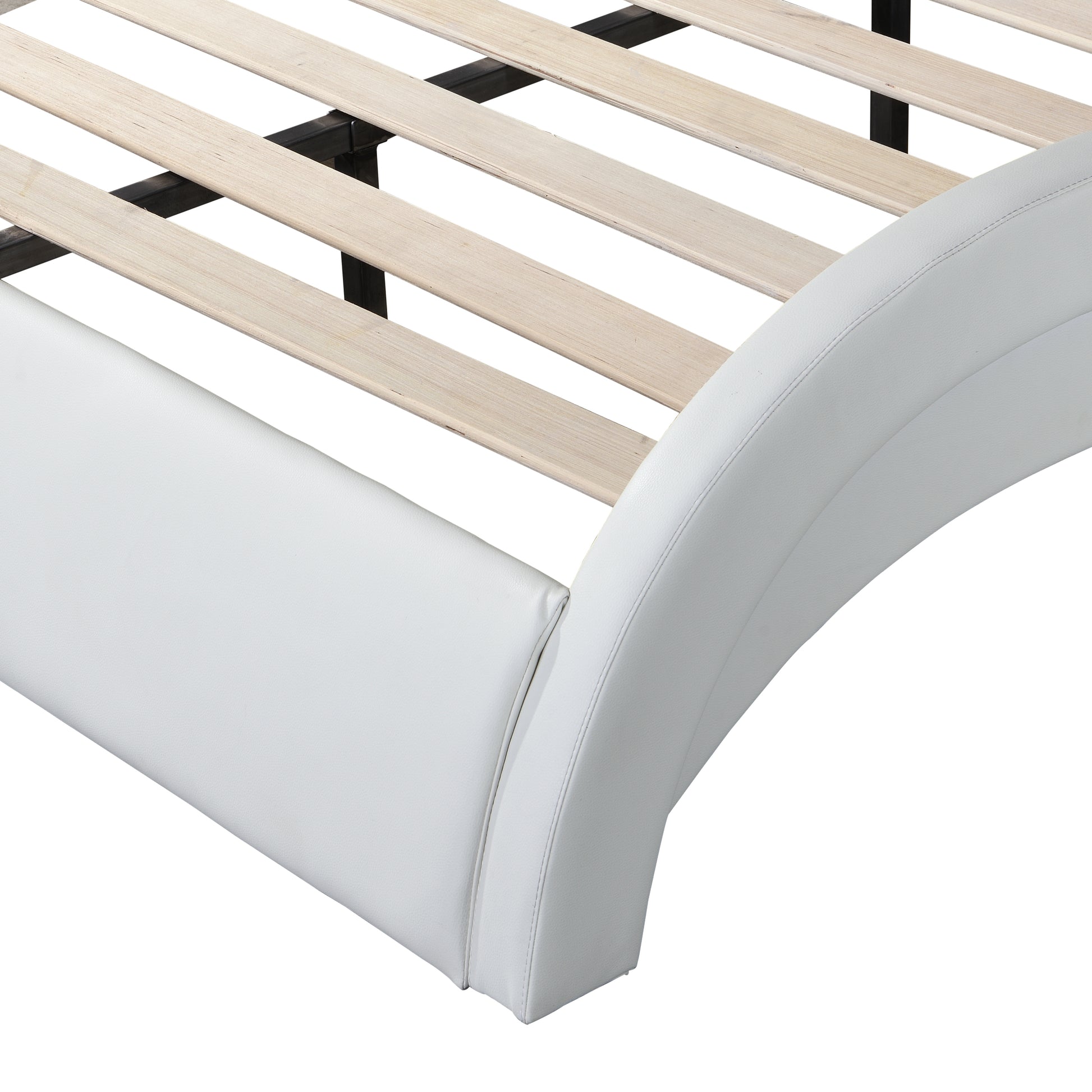 Faux Leather Upholstered Platform Bed Frame With Led Lighting ,Bluetooth Connection To Play Music Control,Backrest Vibration Massage,Curve Design, Wood Slat Support, No Box Spring Needed,Queen White Mdf