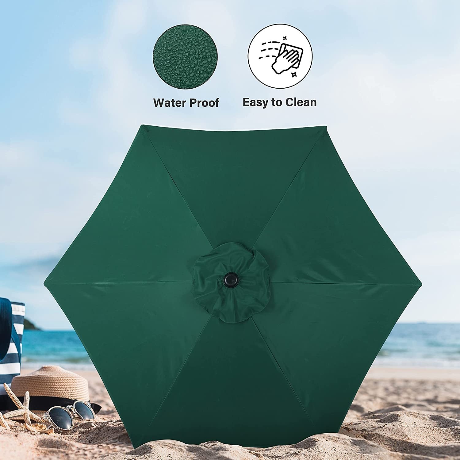 Simple Deluxe 7.5' Patio Outdoor Table Market Yard Umbrella With Push Button Tilt Crank, 6 Sturdy Ribs For Garden, Deck, Backyard, Pool, 7.5Ft, Green Green Stainless Steel