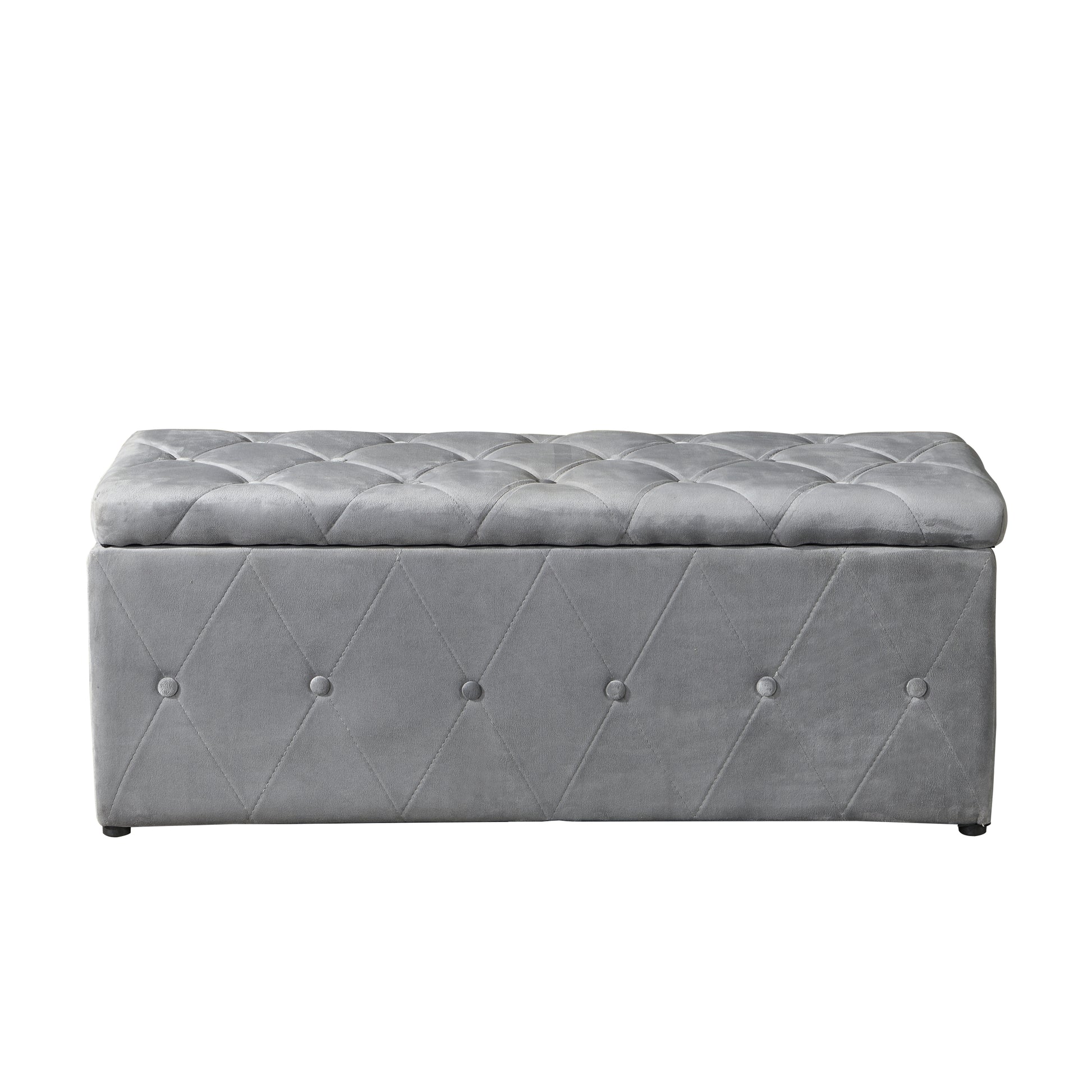 1 Piece Rectangular Storage Ottoman Short Velvet With 2 Set Ottomans Light Gray Light Gray Velvet