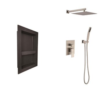 Shower System With Shower Head, Hand Shower, Hose, Valve Trim,Lever Handles And Niche Brushed Nickel Brass