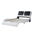 Faux Leather Upholstered Platform Bed Frame With Led Lighting ,Bluetooth Connection To Play Music Control,Backrest Vibration Massage,Curve Design, Wood Slat Support, No Box Spring Needed,King White Mdf