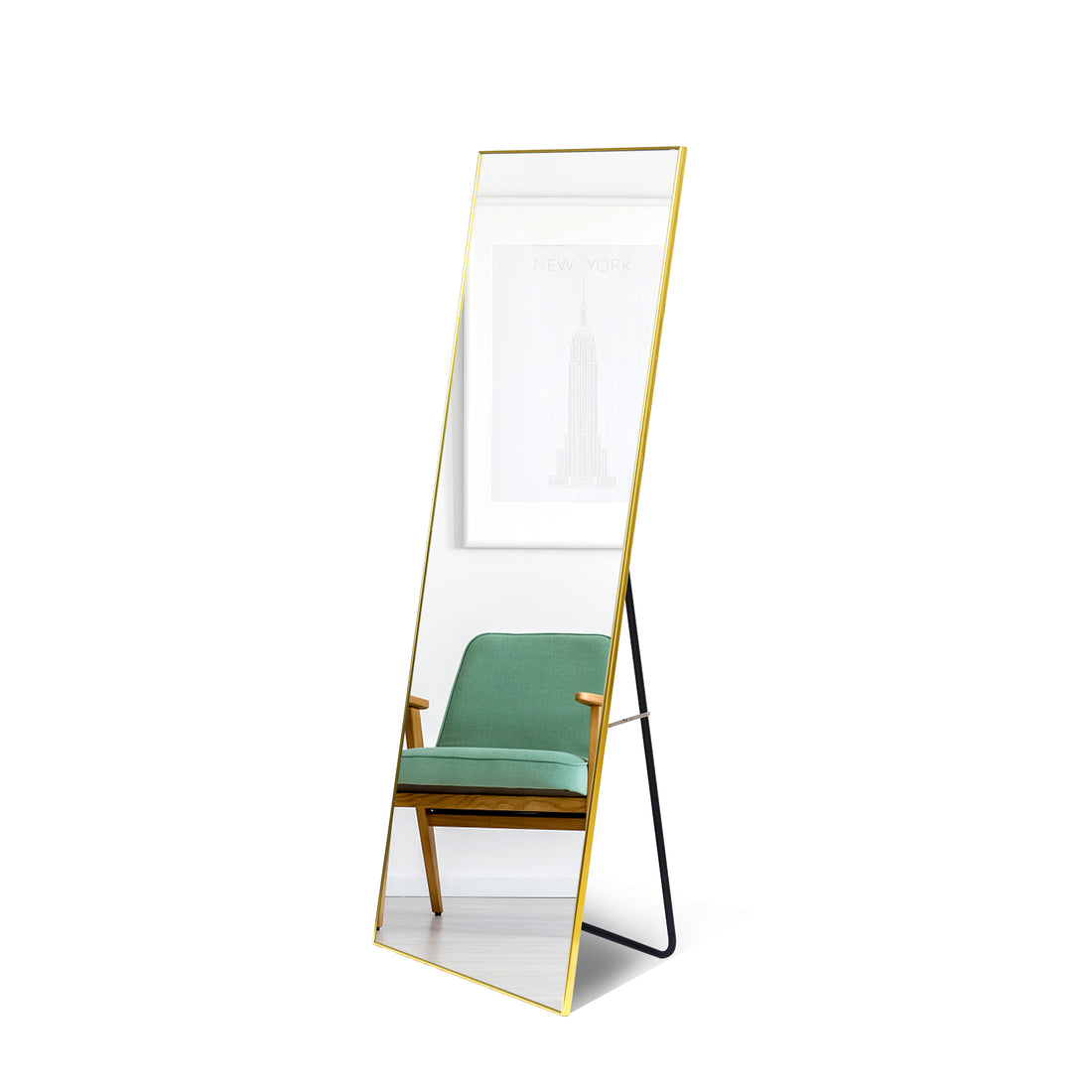 Full Length Mirror, Floor Mirror With Stand,Wall Mounted Dressing Mirrorbedroom Mirror With Aluminium Frame 65"X22", Gold Gold Glass