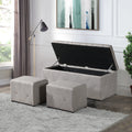 1 Piece Rectangular Storage Ottoman Fabric Linen With 2 Set Ottomans Beige Beige Linen