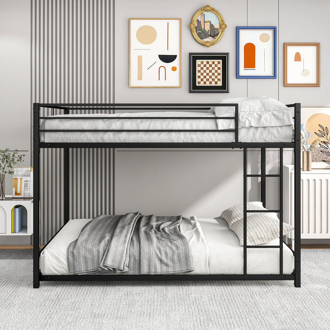 Metal Bunk Bed Full Over Full, Bunk Bed Frame With Safety Guard Rails, Heavy Duty Space Saving Design, Easy Assembly Black Black Metal